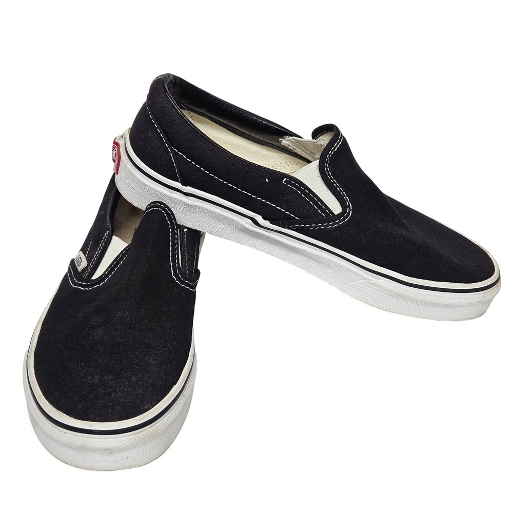 Vans Slip-On Sneakers Women 7.5 Men 6 Black White Classic Canvas Skate Shoes
